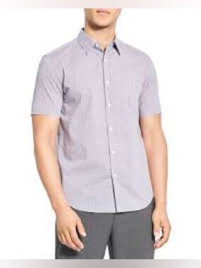 Theory Men's Short-Sleeve Button-Down Shirt in Light Blue Micro-Check 725